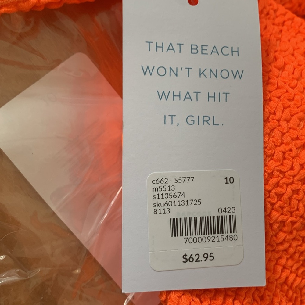Cacique Swim Lane Bryant Plus Size 10 Neon Orange Crinkle String Bikini Hi Leg - Picture 7 of 13